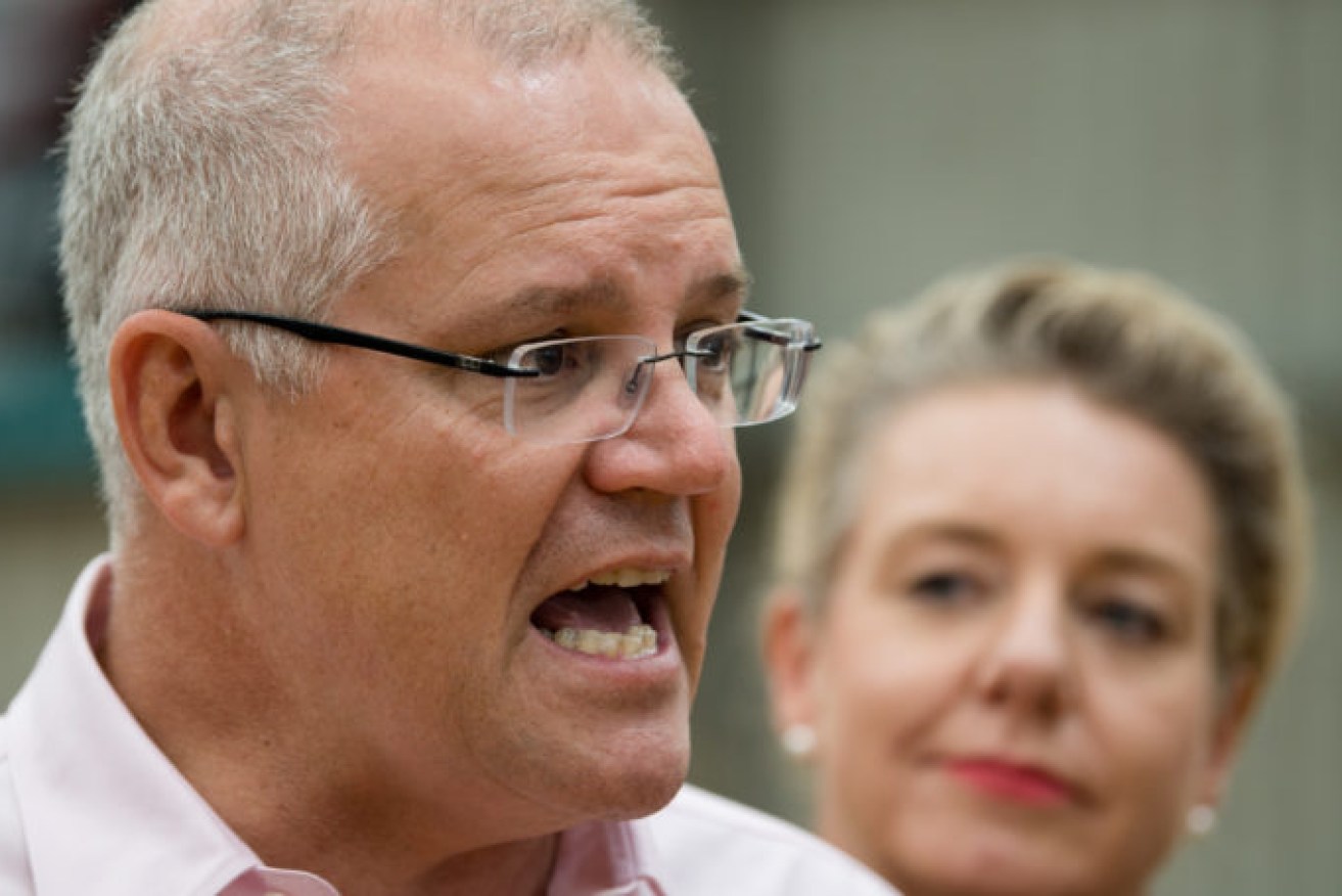 Australian Prime Minister Scott Morrison speaks to the media during a press conference alongside Minister for Sports Bridget McKenzie and Minister for Foreign Affairs Marise Payne at Penrith Valley Regional Sports Centre in Sydney, Saturday, March 30, 2019. (AAP Image/Paul Braven) NO ARCHIVING