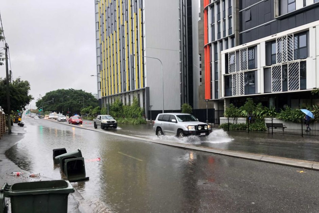 The deluge caused flash flooding in South Brisbane. (Photo: ABC News: Craig Andrews)
