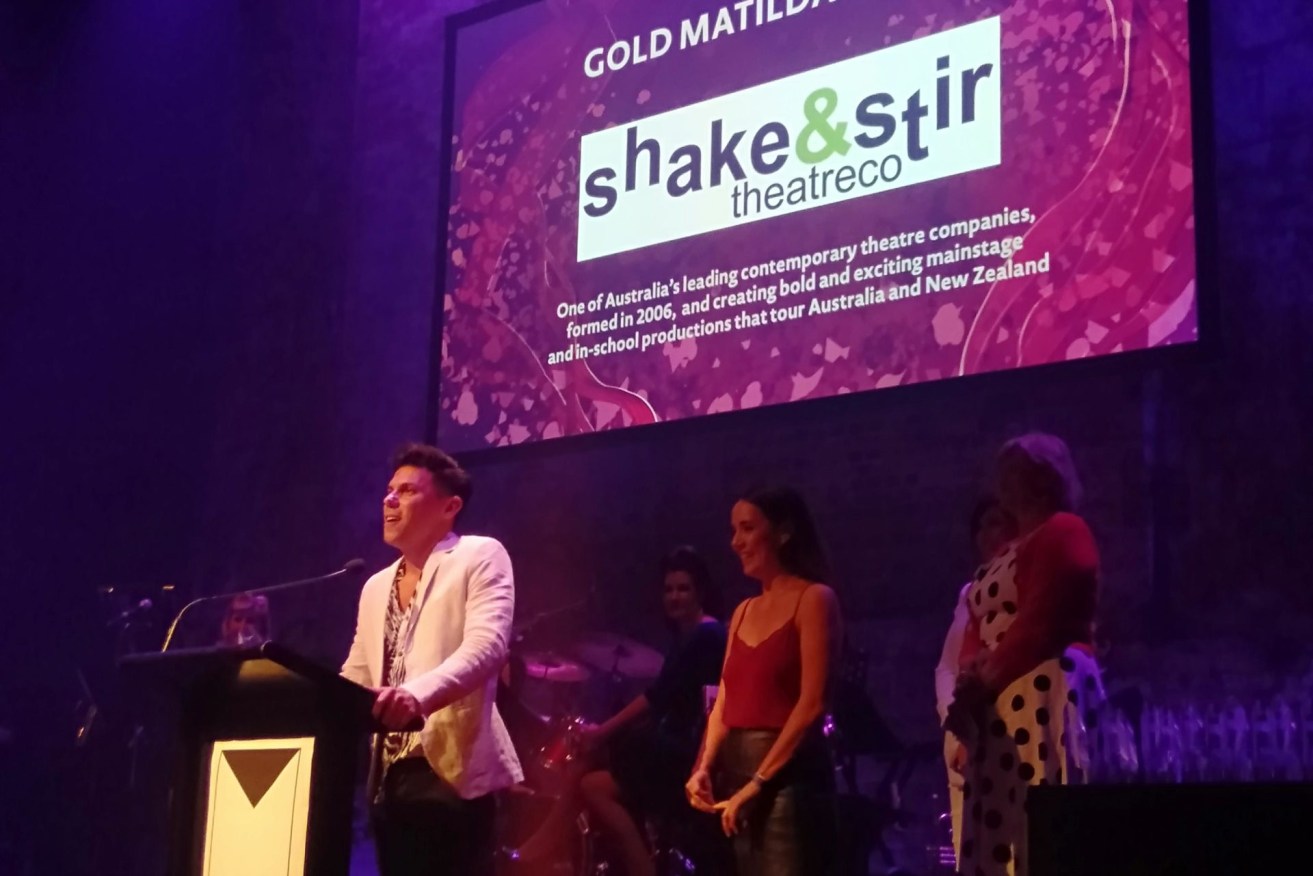 Shake & Stir's Ross Balbuziente and Nelle Lee collect the Gold Matilda at Brisbane Powerhouse.  