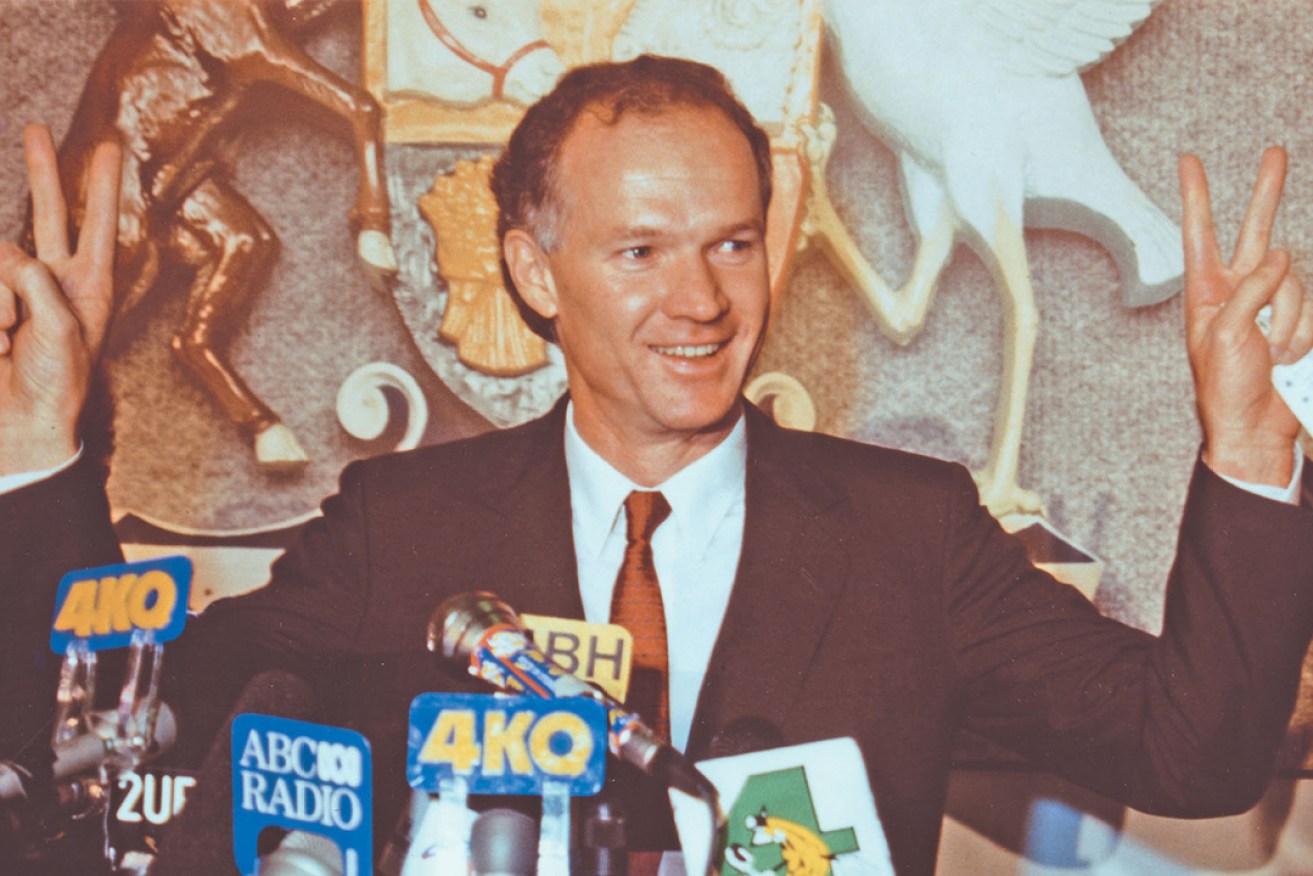 Queensland Labor leader Wayne Goss as he claims victory in the Queensland state election on December 2, 1989. (AAP Image/Queensland ALP) 