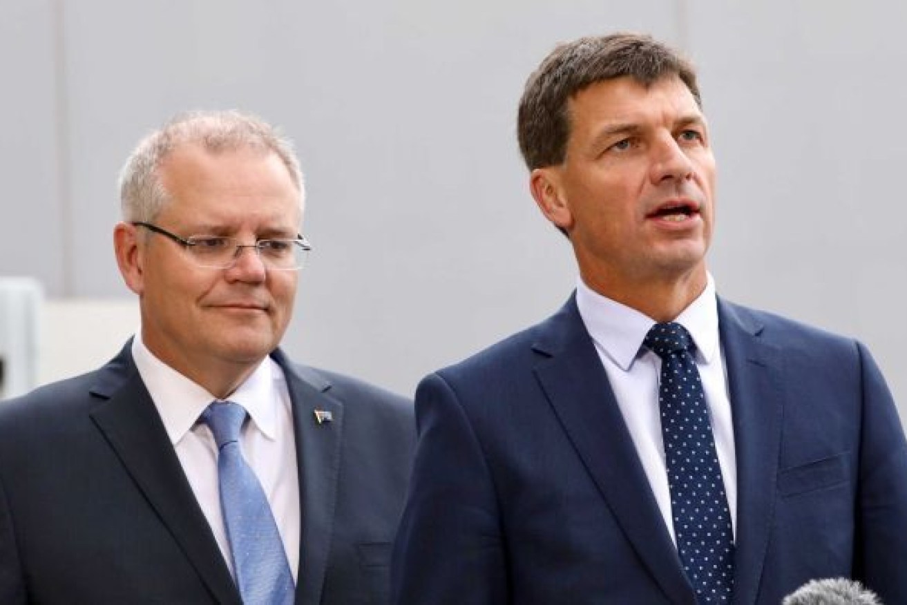 Angus Taylor (right) with Prime Minister Scott Morrison. (Photo: ABC)