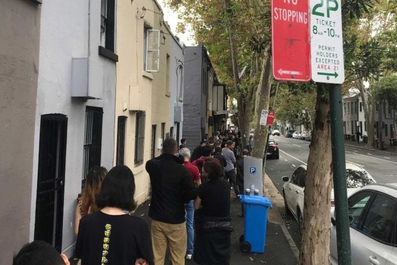 People queue up outside the Centrelink office in Darlinghurst, Sydney. (ABC News: David Taylor)