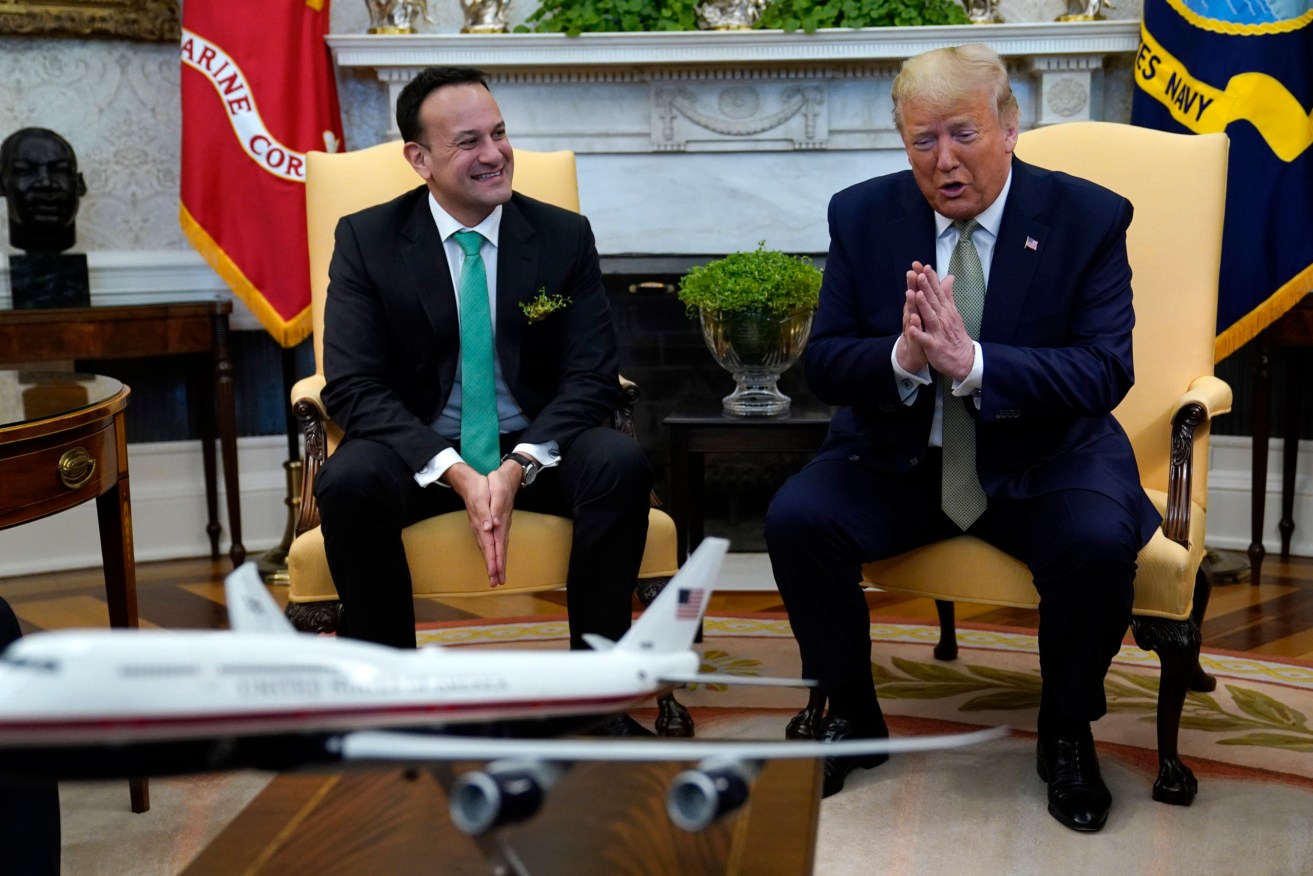 President Donald Trump meets with Irish Prime Minister Leo Varadkar in the Oval Office of the White House, Thursday, March 12, 2020, in Washington. (AP Photo/Evan Vucci)