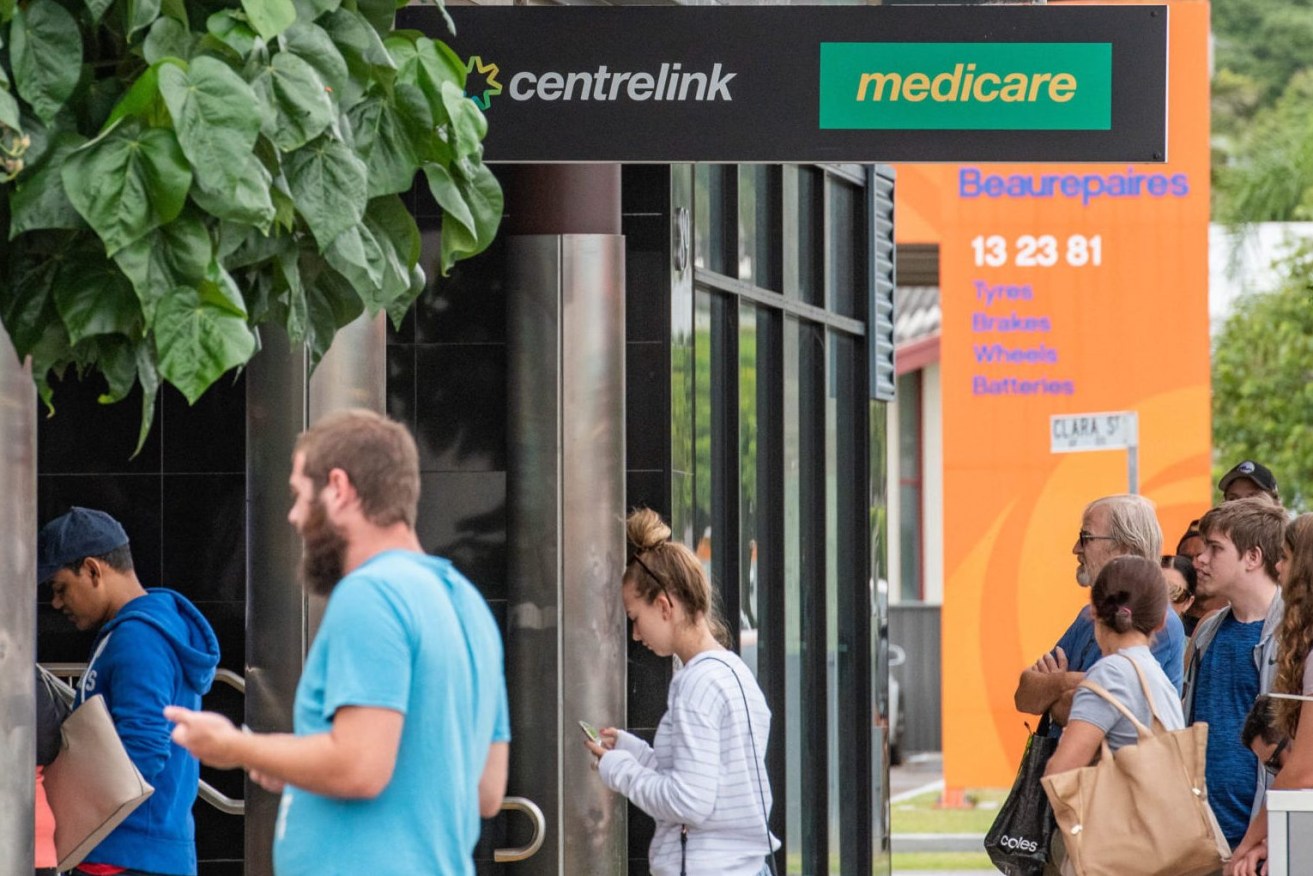 Australians queue at Centrelink during the COVID-19 pandemic. (Photo by Florent Rols / SOPA Images/Sipa USA)