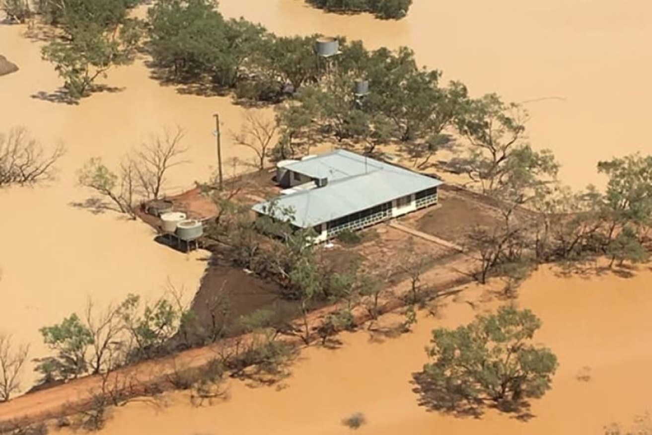 A property surrounded by floodwater near Thargomindah.

Supplied: Alex Edwards