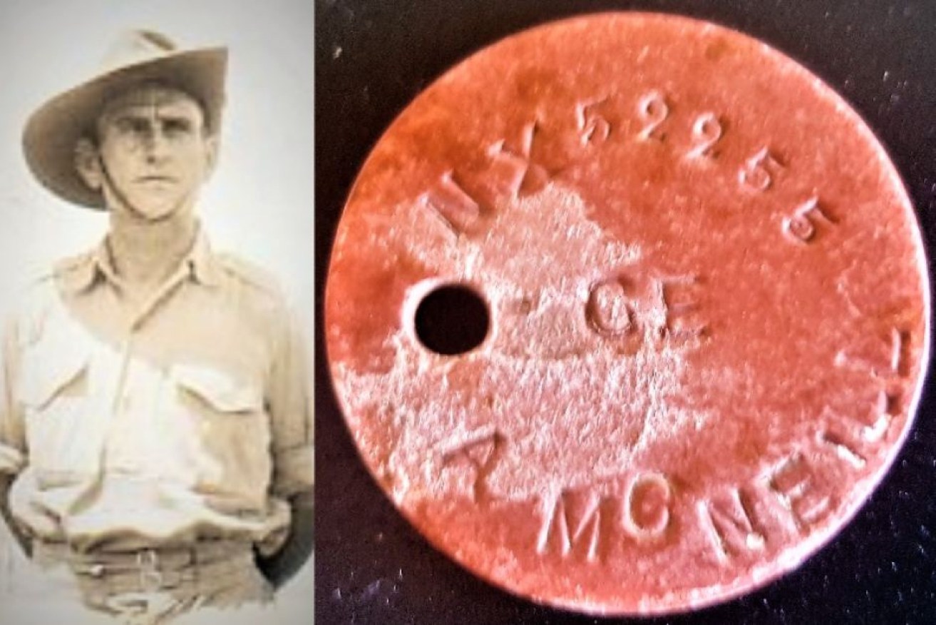 Andrew McNeill (l) and his dog-tag, found after 70 years. (Supplied)