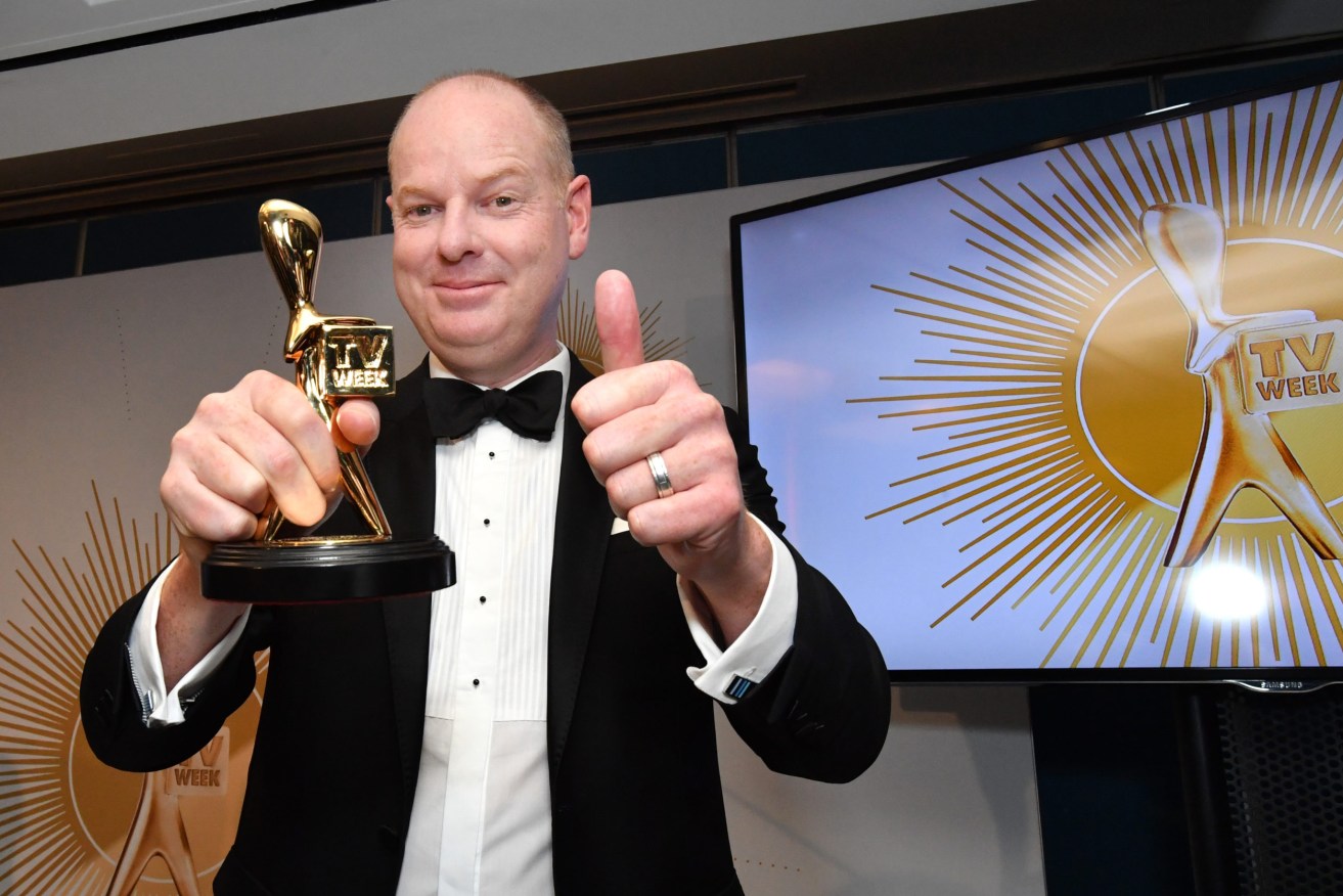 Tom Gleeson poses for a photograph after winning the Gold Logie for most popular personality on Australian TV during the 2019 Logie Awards. This year's event has been cancelled. (Photo: AAP Image/Darren England) 