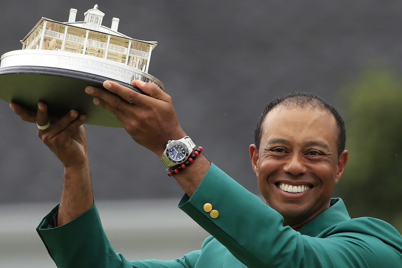 Tiger Woods after winning the 2019 Masters Tournament at the Augusta National Golf Club.  (EPA/TANNEN MAURY)