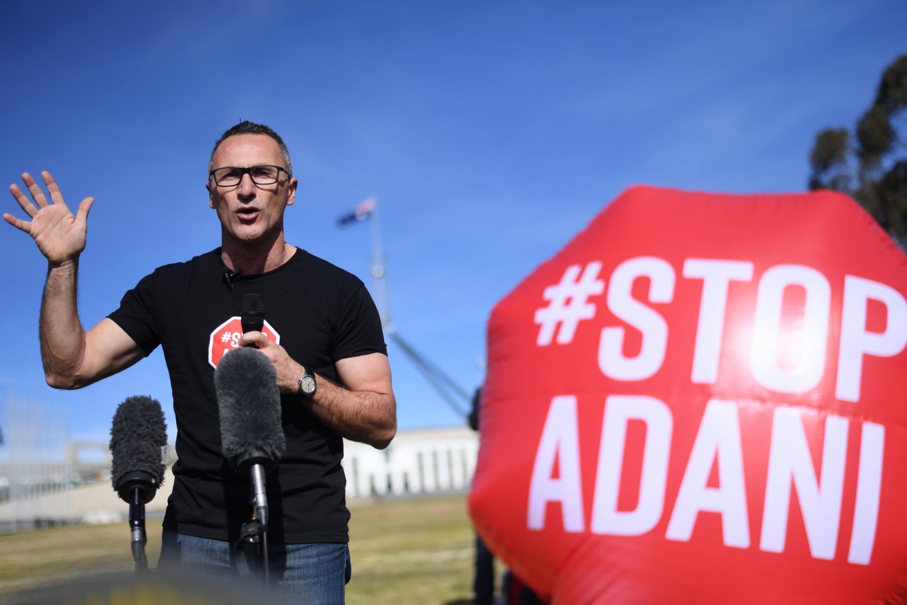 The Greens' anti-Adani roadshow was a watershed moment in the last federal election.  (AAP Image/Lukas Coch) 