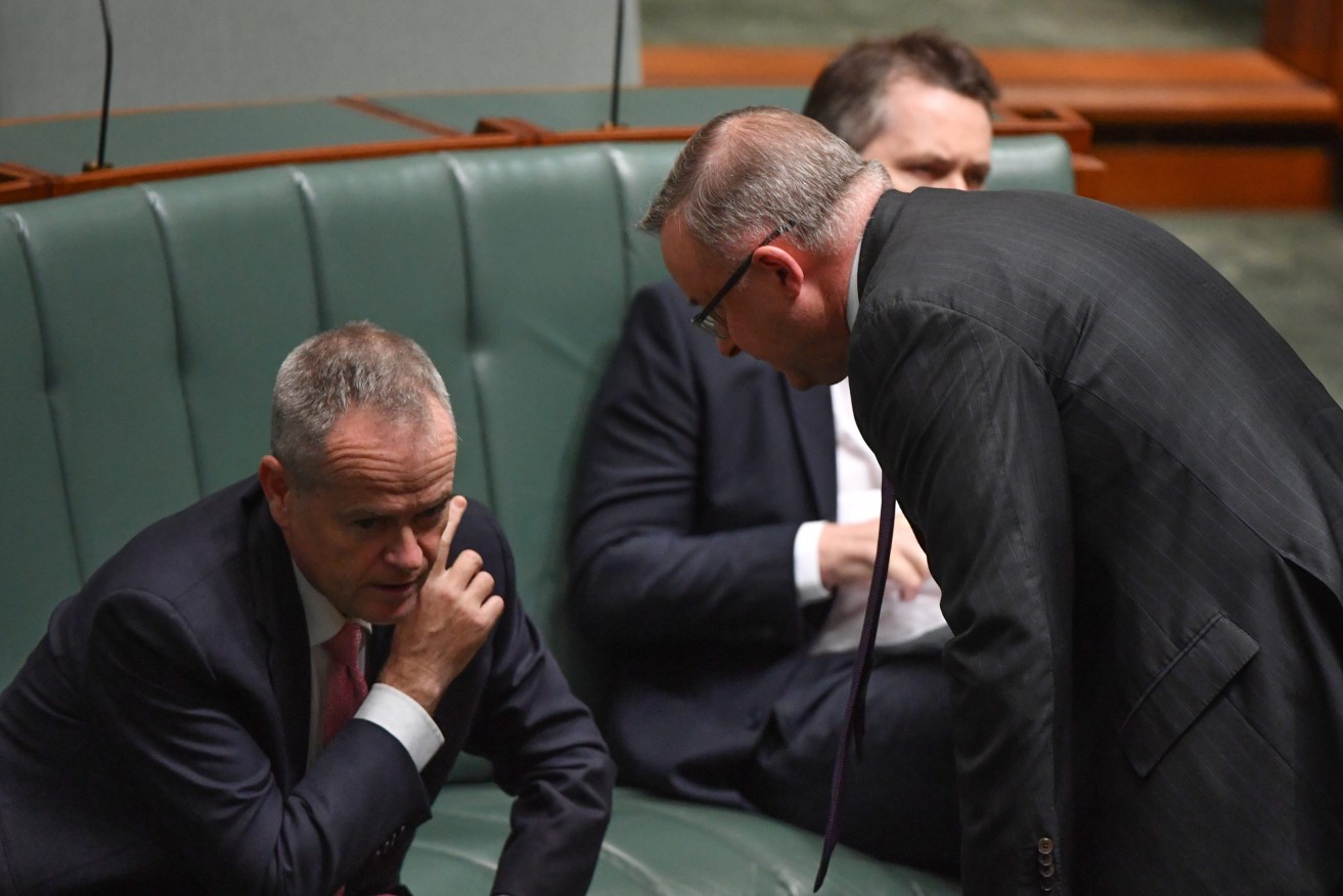 Former leader of the Opposition Bill Shorten and Opposition Leader Anthony Albanese during Question Time. (Photo: AAP Image/Mick Tsikas) 