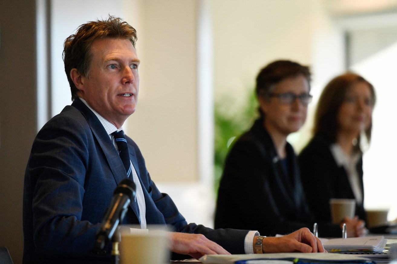 Attorney-General and Minister for Industrial Relations Christian Porter (left) during a roundtable to map out the IR reform working group process at the MLC Centre in Sydney. (Photo: AAP Image/Bianca De Marchi) 