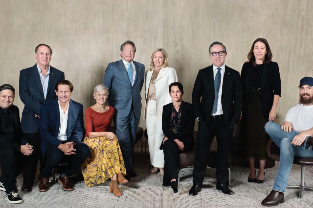 Australia’s Nation Brand Advisory Council members: 

Andrew Forrest (Chairman, Fortescue Metals Group); Alan Joyce, (CEO, Qantas); Bob East, (Chair, Tourism Australia Board); Christine Holgate, (CEO, Australia Post); Edwina McCann, (Editor in Chief, Vogue Australia); Glenn Cooper, (Chairman, Coopers Brewer)y; Jayne Hrdlicka, (CEO, A2 Milk); Michael O’Keeffe, (CEO, AESOP); Mike Cannon-Brookes, (Co-Founder and Co‑CEO, Atlassian); Rod Jones, (Co-Founder, NAVITAS); Stephanie Fahey, (CEO Austrade); Wesley Enoch, (Sydney Festival Director).