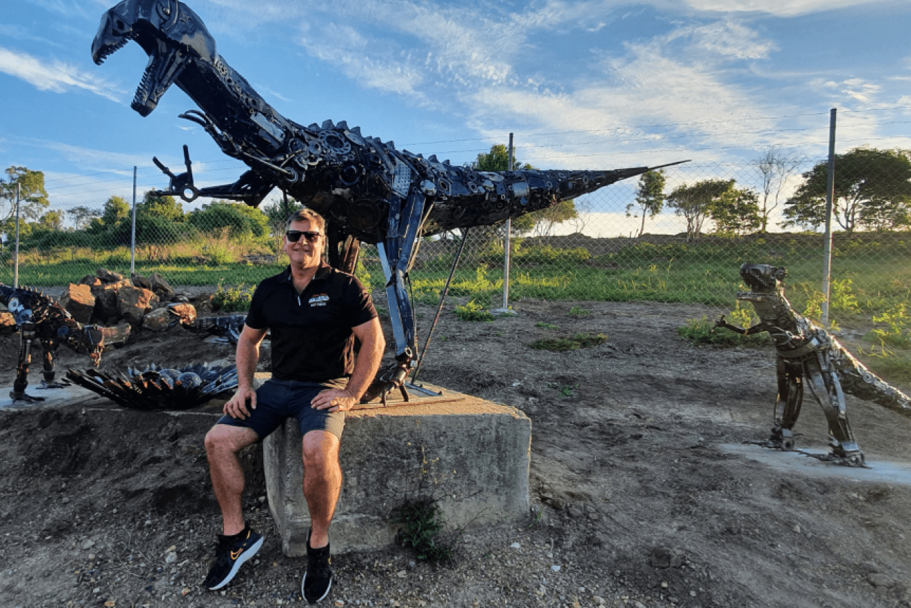 Steve Ross says he spent more than 500 hours building the family of dinosaurs from scrap metal. (Photo: Supplied: Kylie Hoffmann)