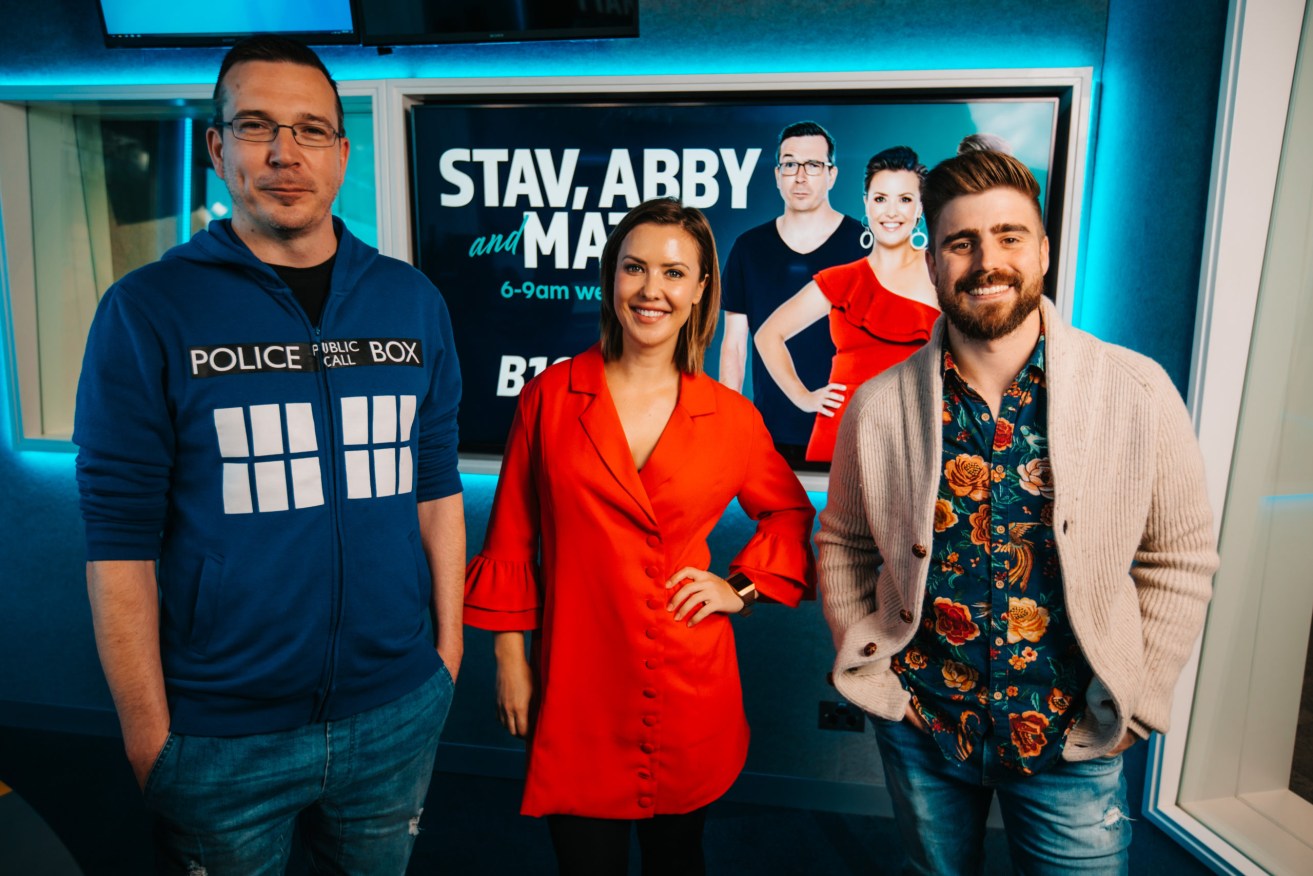 B105's ratings-winning breakfast team Stav, Abby and Matt.