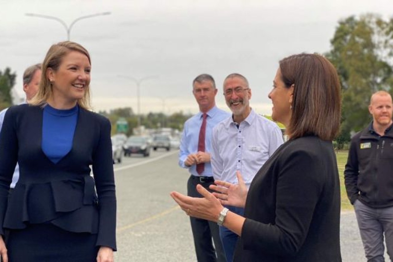 LNP Maiwar candidate Lauren Day with Opposition Leader Deb Frecklington, announcing the infrastructure plan they'll take to the election. Photo: ABC