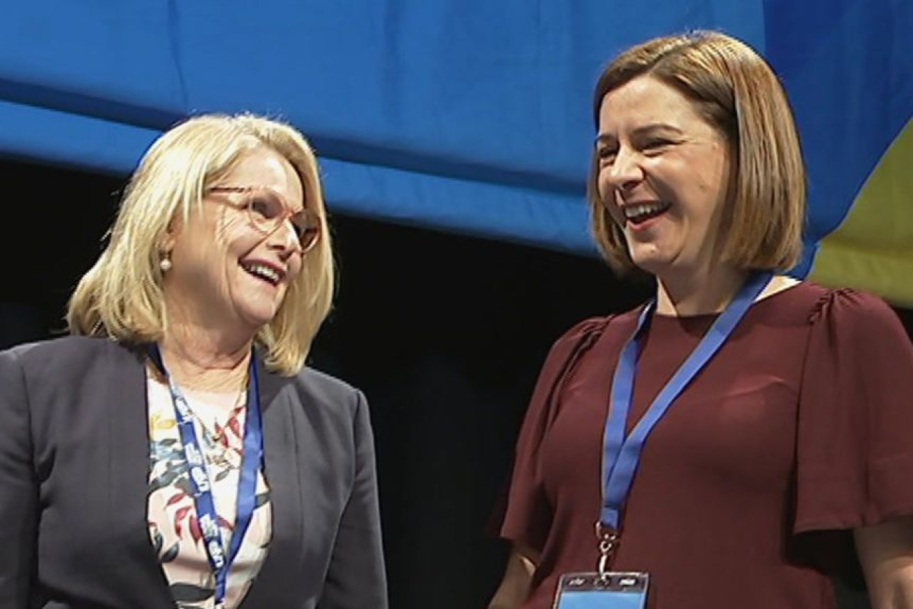 New LNP president Cynthia Hardy with parliamentary leader Deb Frecklington. (Photo: ABC)