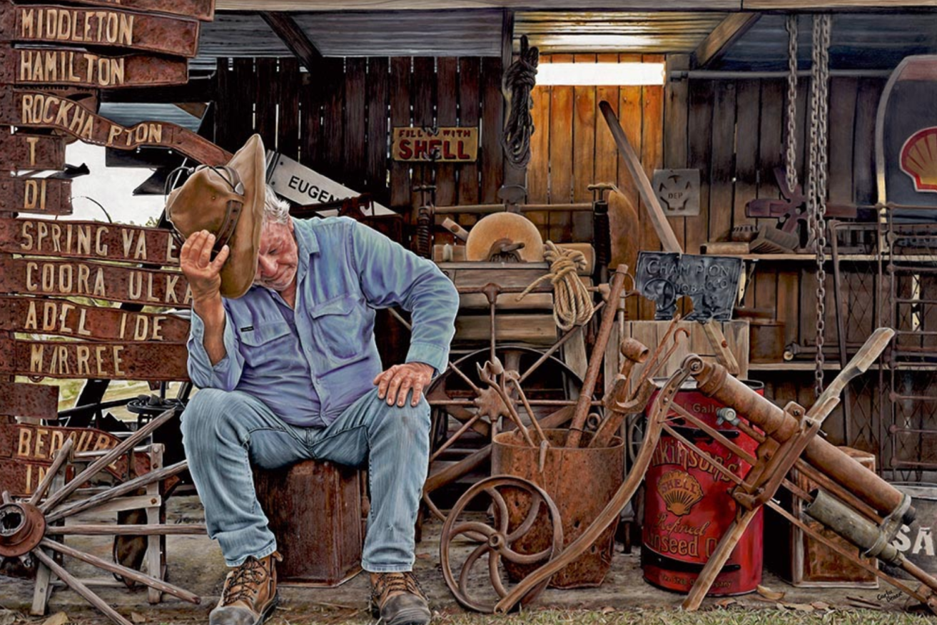 Carla Benzie's water colour and pencil portrait "A Man and his Shed". 