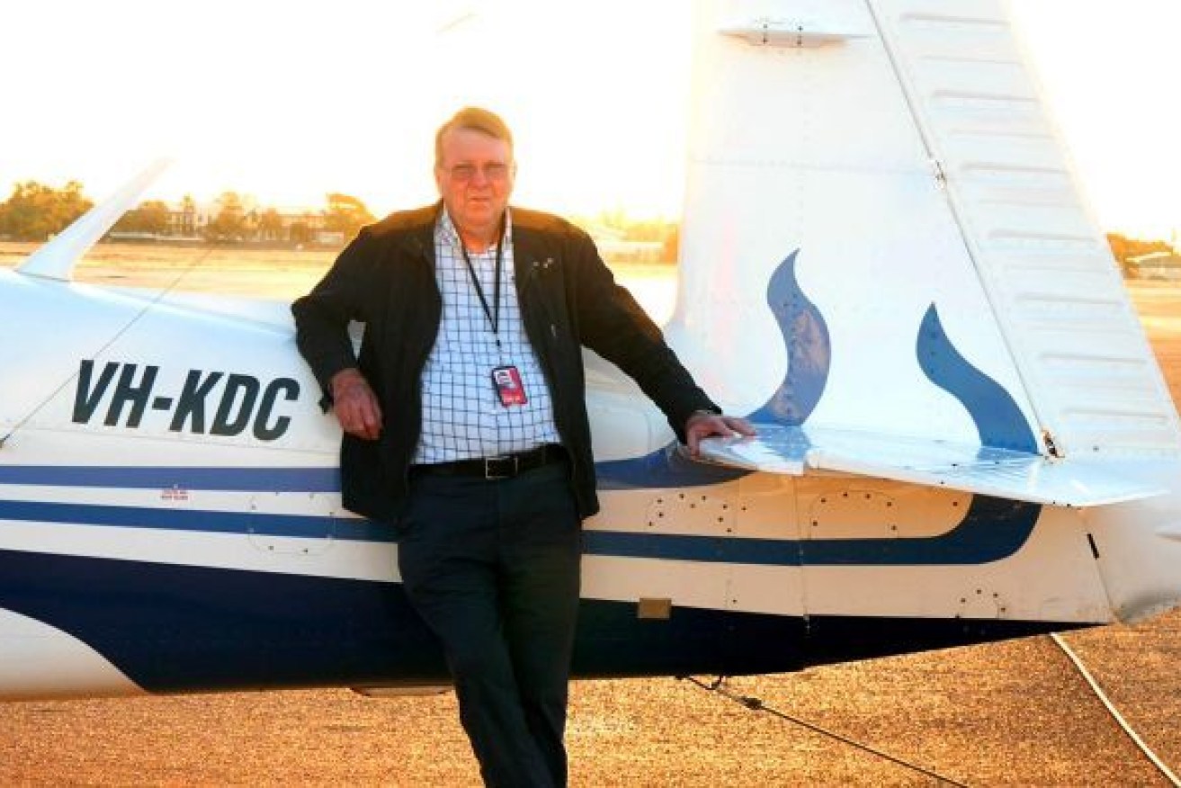 Flying optometrist Geoffrey Fitzpatrick at the Longreach Airport after flying his Mooney 2005 from the Sunshine Coast. (Photo: ABC)