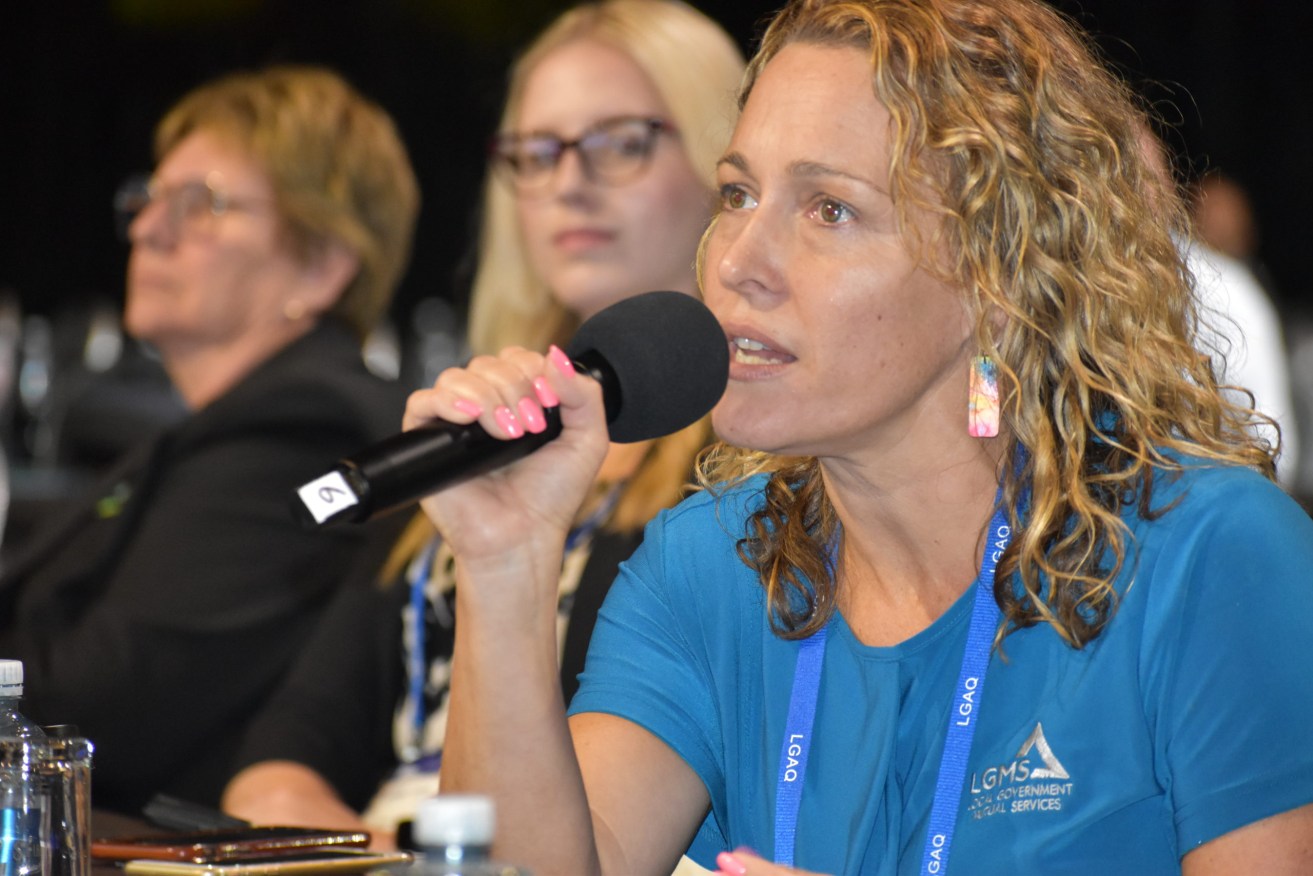 North Burnett Mayor Rachel Chambers airs her concerns at the LGAQ Conference on the Gold Coast. (Photo: Brad Cooper).