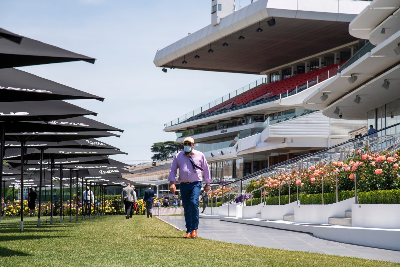 Empty venue and stands are seen prior to the Melbourne Cup. It was the first time since 1861 that the race was held without spectators. (Photo: AP Photo/Andy Brownbill)