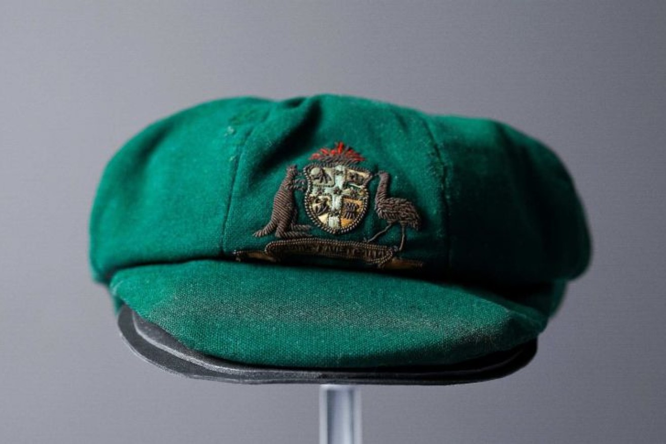 Sir Donald Bradman's first baggy green cap was put up for auction earlier this month. Photo: ABC News:/Michael Clements)
