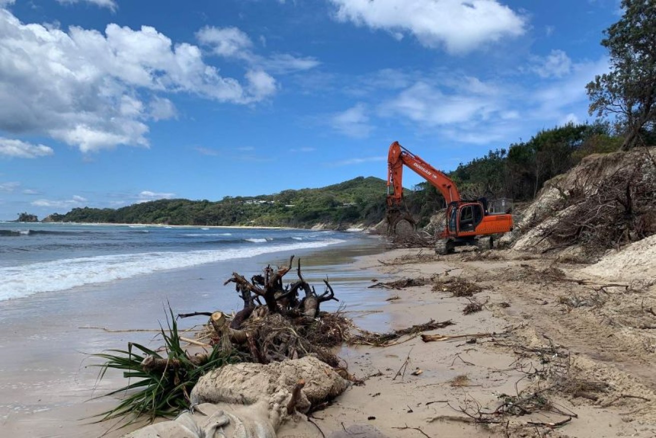 Waves of up to 8m have caused massive erosion at Byron Bay. (Photo: ABC)