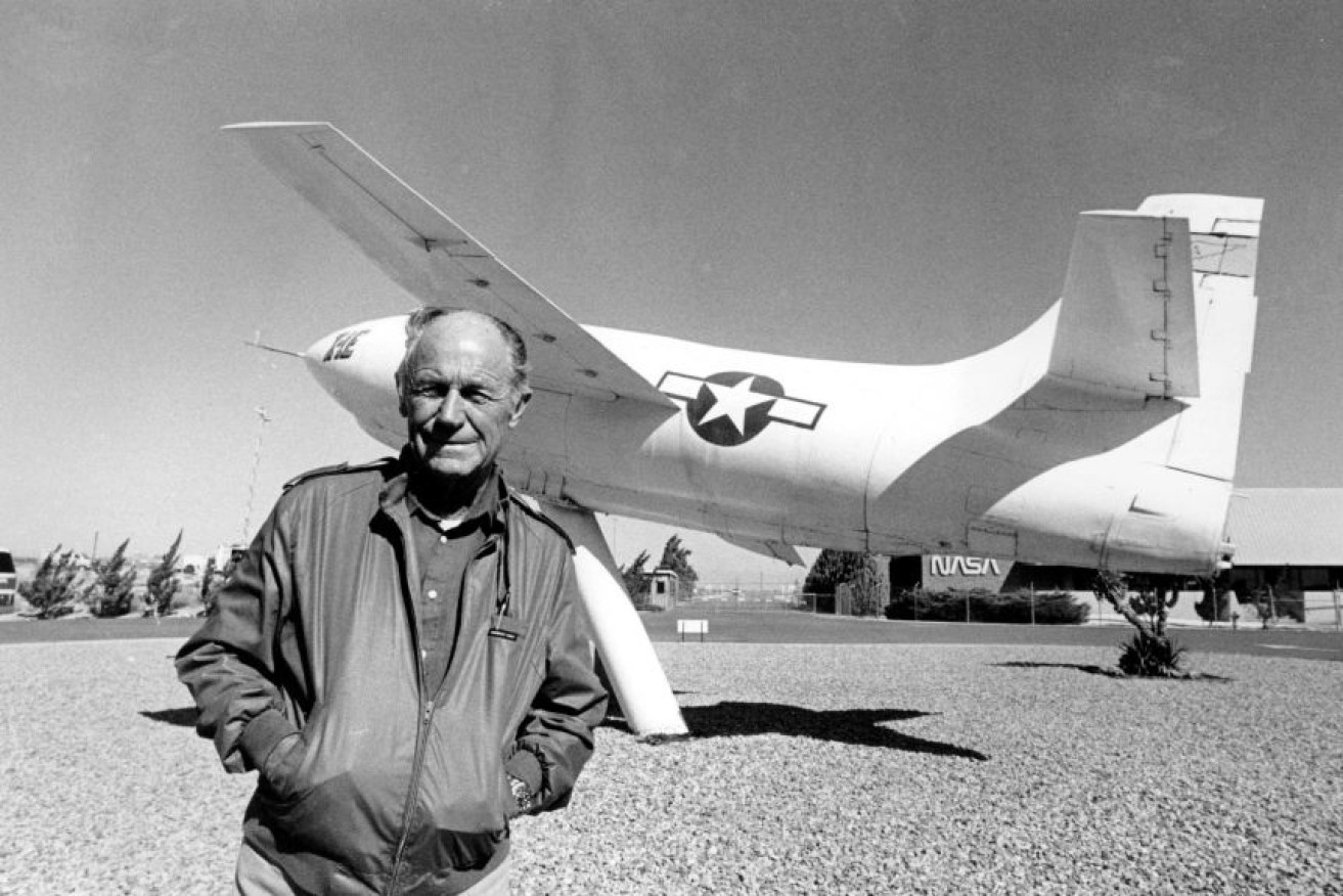 Chuck Yeager pictured with the X1, in which he became the first human to break the sound barrier (ABC photo).