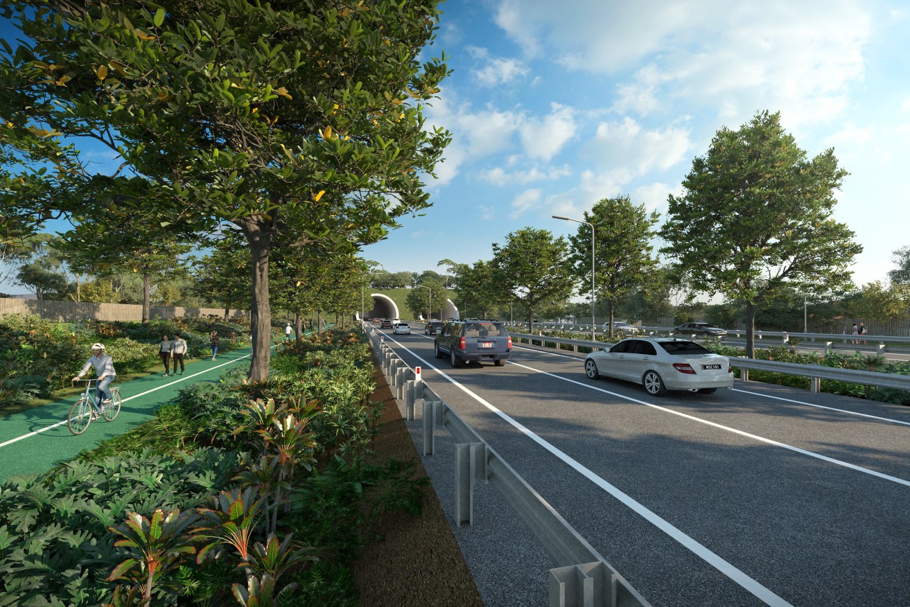 An artist's impression of what a new motorway through Brisbane's north west could look like. Photo: BCC