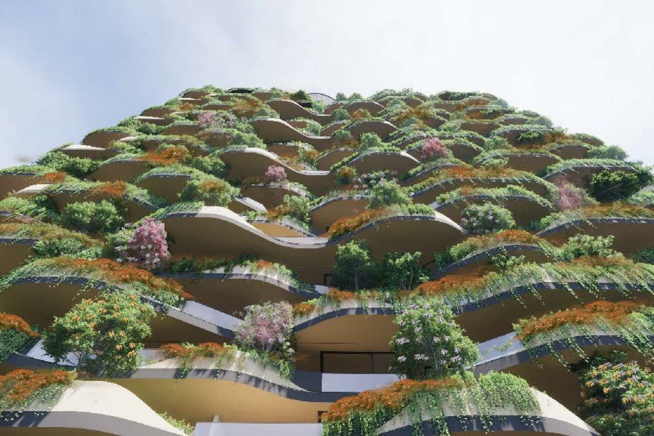 An artist's impression of the proposed "Urban Forest" apartment building at South Brisbane