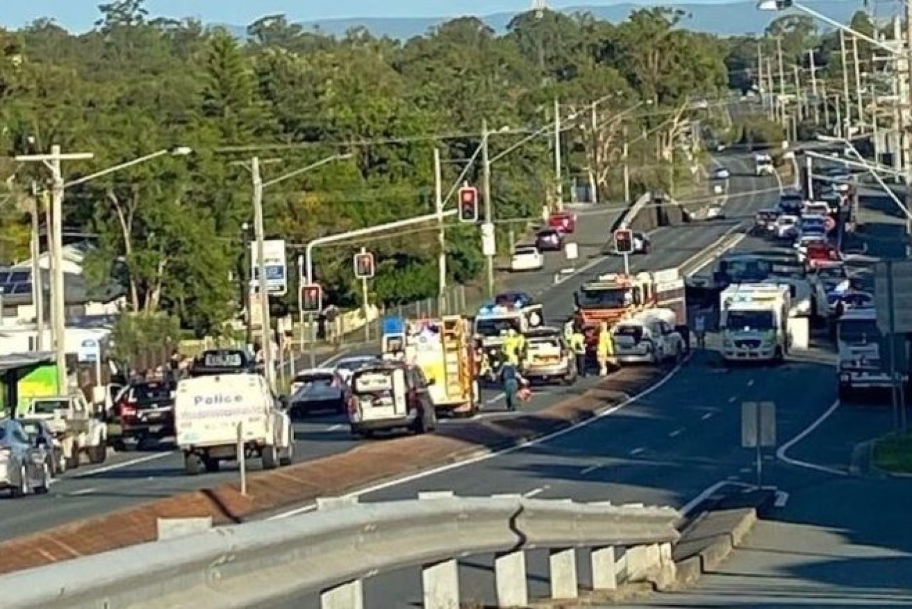 Police and emergency services at the fatal crash on Australia Day. (Photo: ABC)