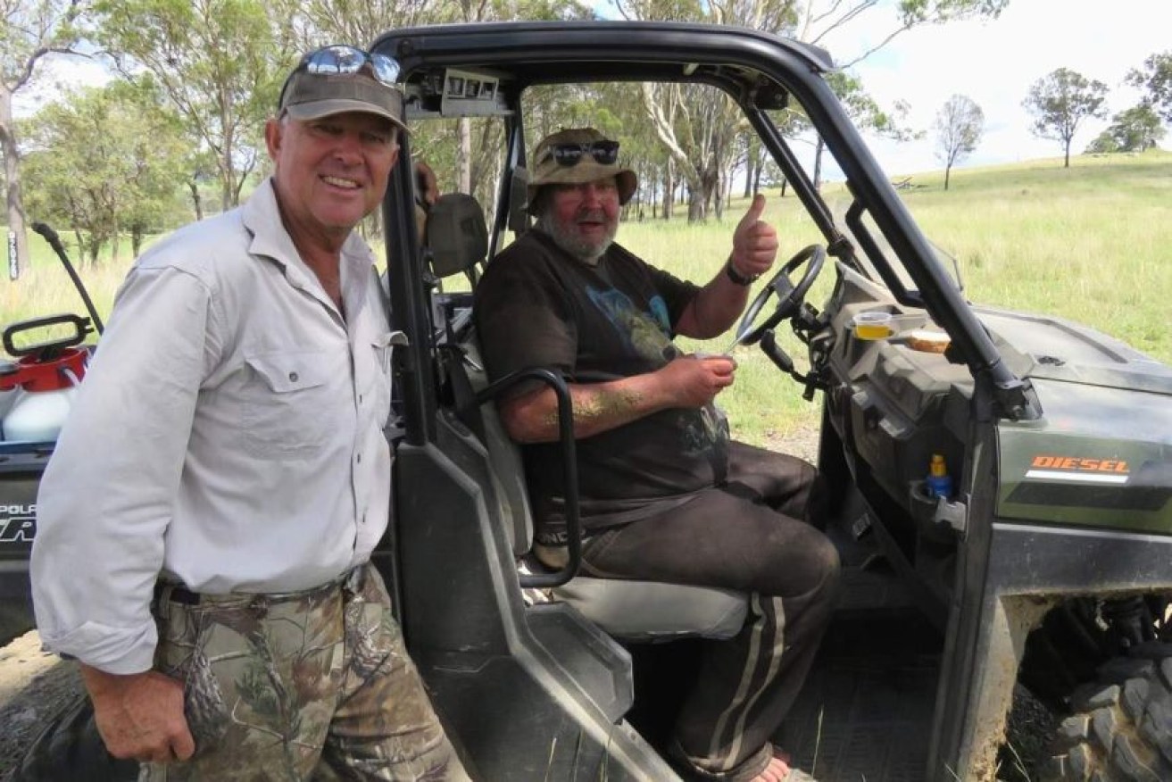 Member for Gympie Tony Perrett (left) found Robert Weber by the side of a dam. (Photo: Supplied: Michelle Perrett)