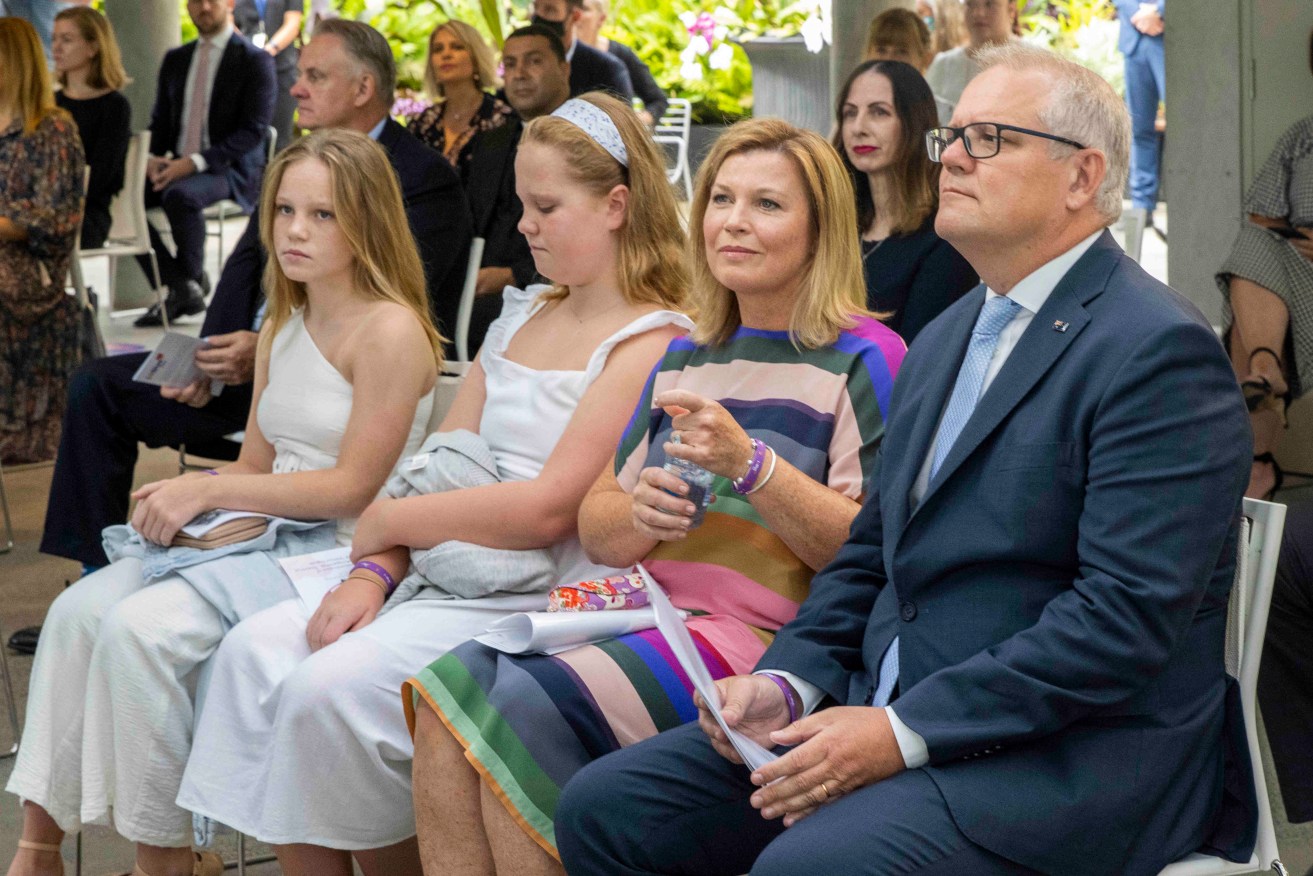 Australian Prime Minister Scott Morrison wife Jenny Morrison and daughters Abbey and Lily look on during the launch of i4give Day in Sydney's Royal Botanic Gardens last month. (AAP Imag/Jenny Evans) 