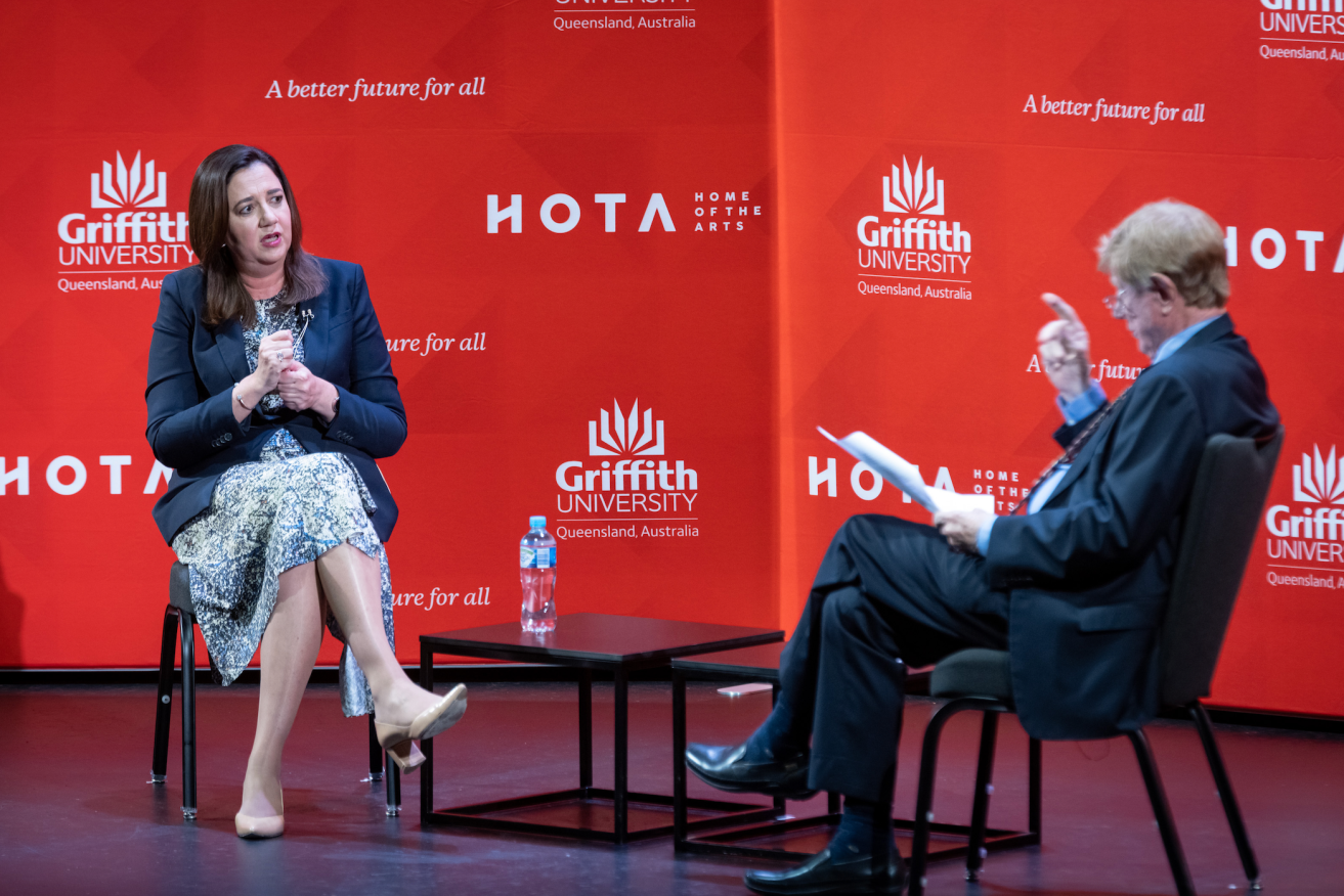 Premier Annastacia Palaszczuk with Kerry O'Brien at HOTA on the Gold Coast as part of Griffith University's 'In Conversation' series.  (Photo: Supplied)