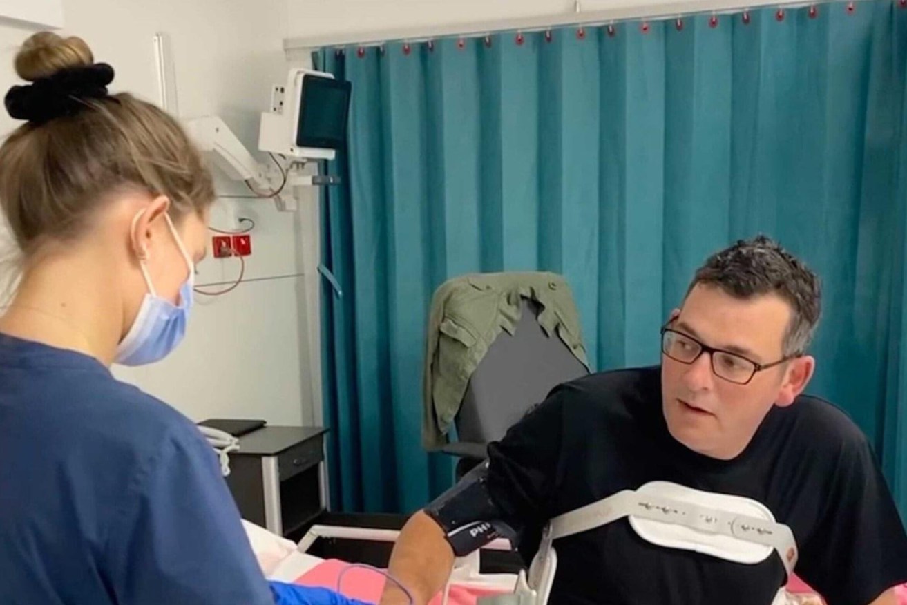 An image published on the official Twitter account of Victorian Premier Daniel Andrews shows the Premier after he was moved out of intensive care at the Alfred Hospital in Melbourne on Saturday. (AAP Image/Twitter, @DanielAndrewsMP) 