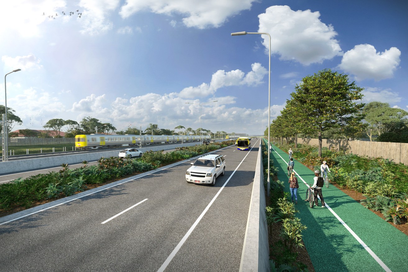An artist's impression of what the North West Transport Corridor would look like hosting different forms of transport. Source: BCC