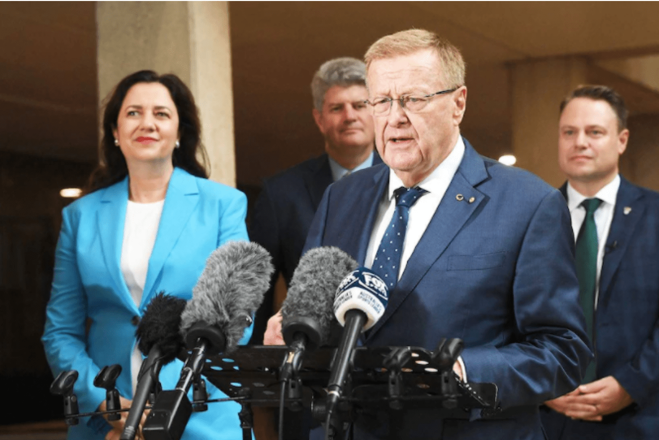 Prime Minister Scott Morrison has pledged federal support for Brisbane's Olympic bid, already backed by Premier Annastacia Palaszczuk (left) and Brisbane Lord Mayor Adrian Schrinner (right)