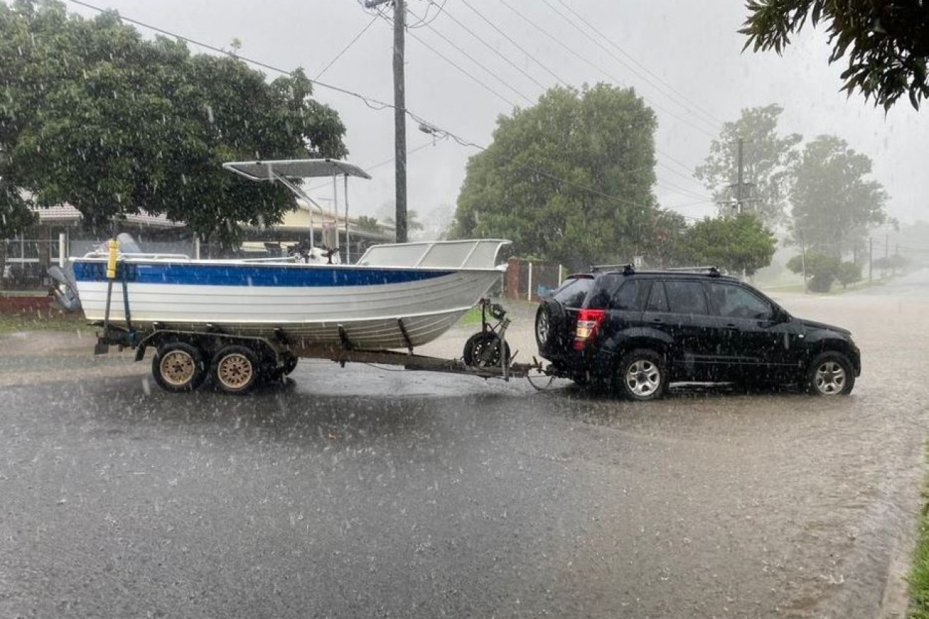 Local flooding at Goodna this afternoon. Photo: Sequest radio