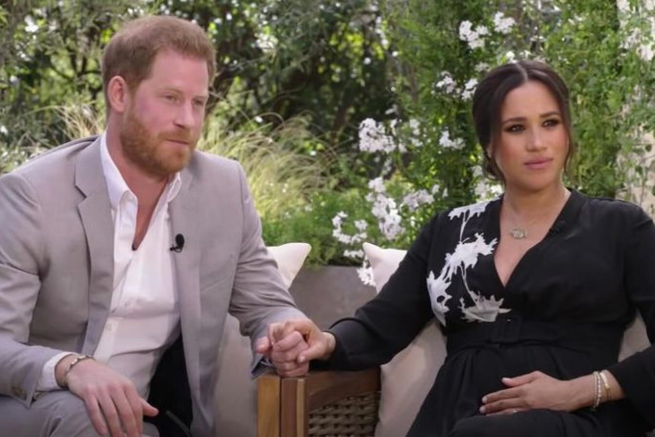 Prince Harry and Meghan Markle during their interview with Oprah Winfrey (Image: ABC).