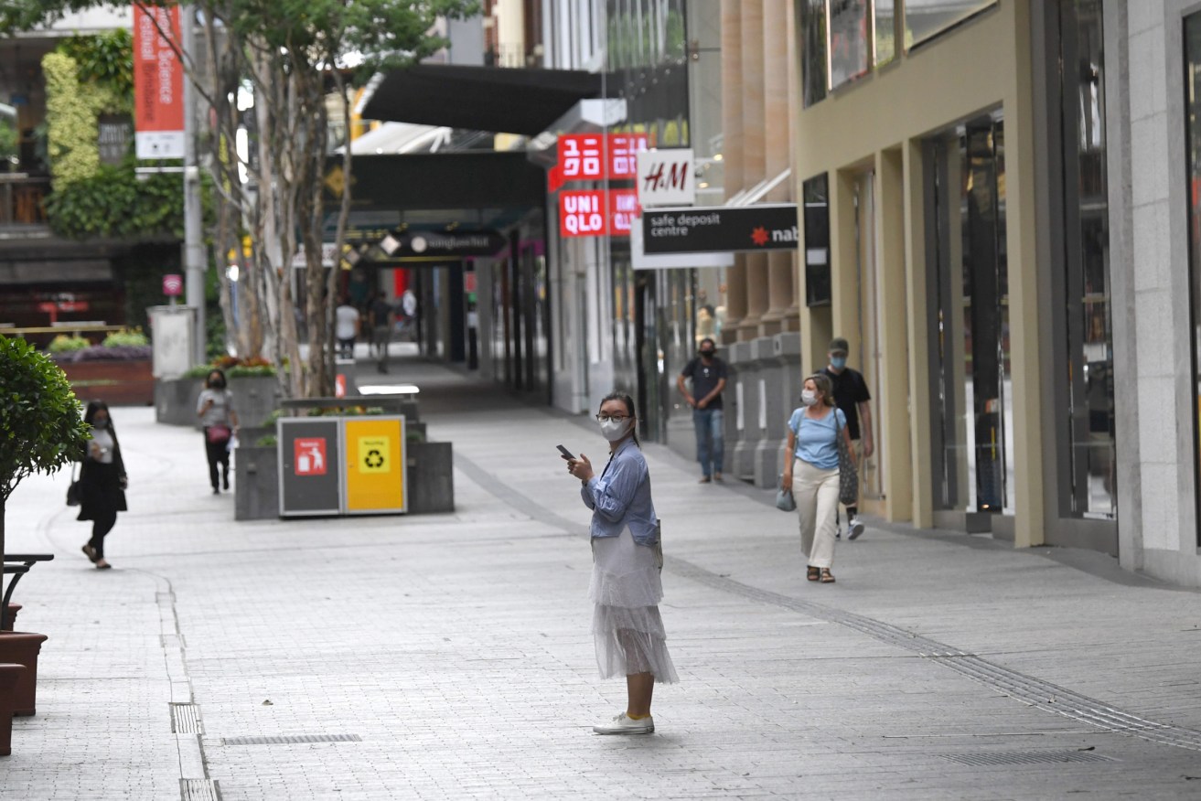 A near empty Queen Street mall during Brisbane's most recent pandemic-related lockdown. Photo: AAP Image/Darren England