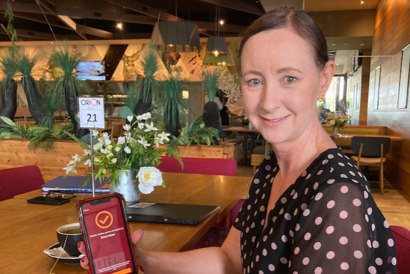 Health Minister Yvette D'Ath with the government's new QR Code app (pic: Supplied)