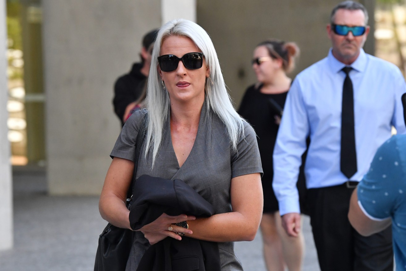 Allison Shorten (centre), sister of murder victim Daryl Corcoran leaving the Brisbane Supreme Court with family members. Photo: AAP Image/Darren England