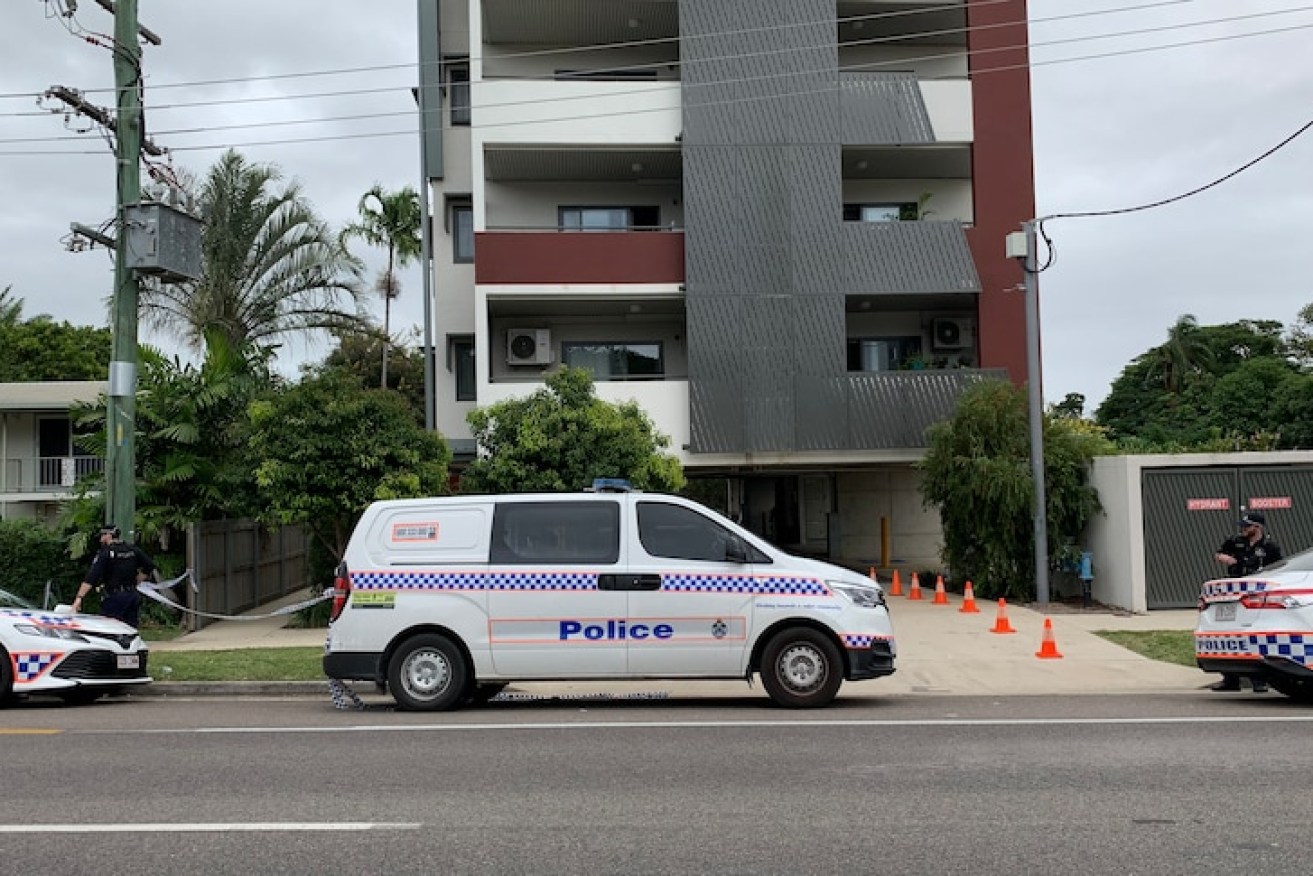 Scene of the fatal stabbing in Townsville on Friday night. Two people have been charged with murder (ABC image).