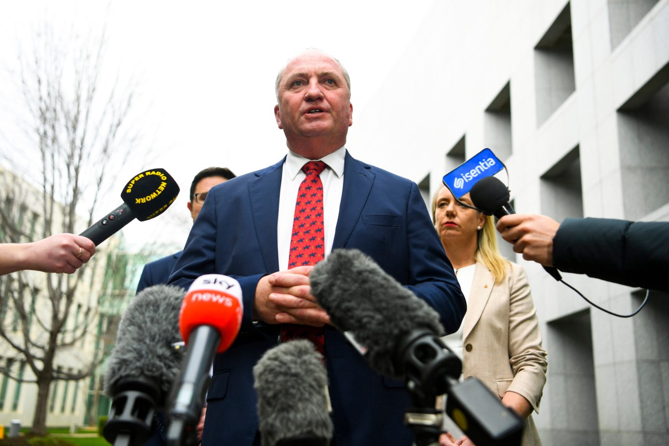 Newly-elected Nationals Leader Barnaby Joyce speaks to the media after defeating Michael McCormack in a leadership spill. (AAP Image/Lukas Coch) 