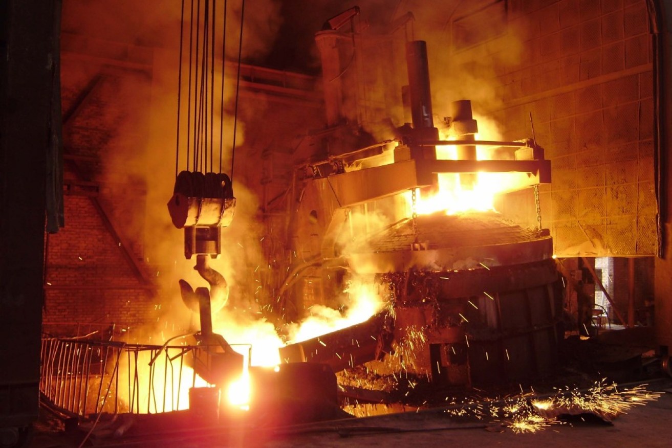 An electric arc furnace used in steel production