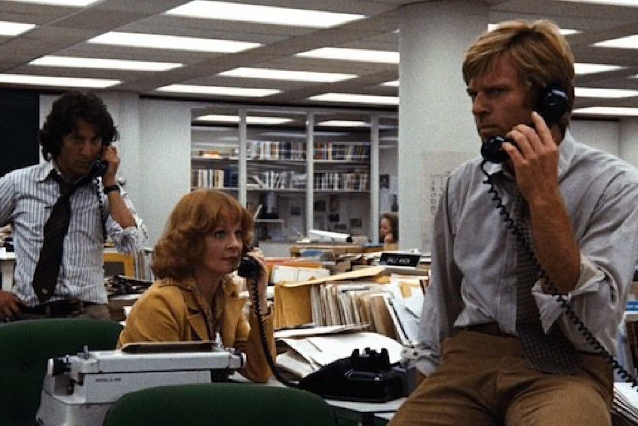 A scene from the movie 'All The President’s Men', based on the newspaper reporting of the Watergate scandal and the relationship between journalists and sources. (Supplied)