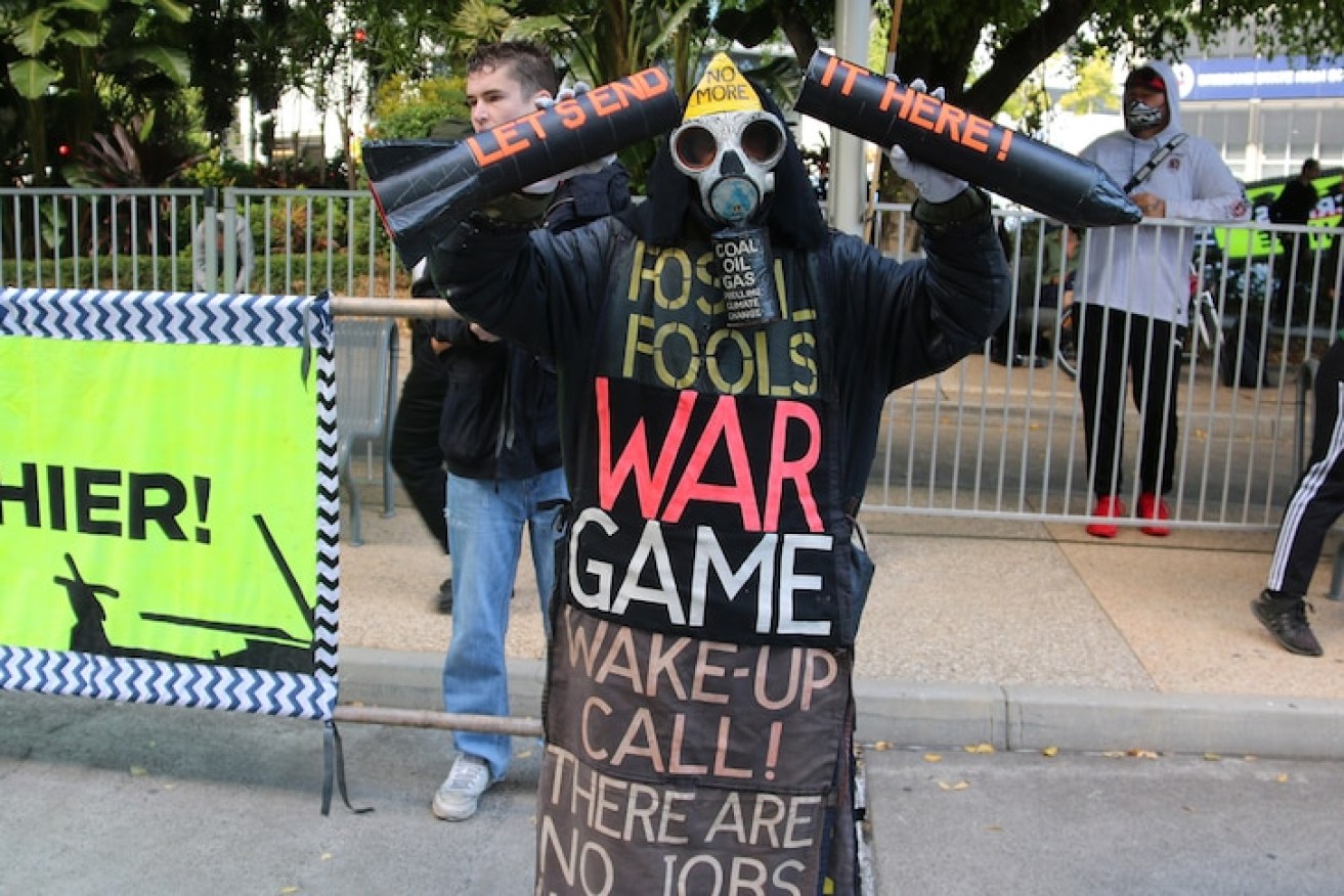 Anti-war protestors have targeted a defence industry expo in Brisbane (ABC photo).