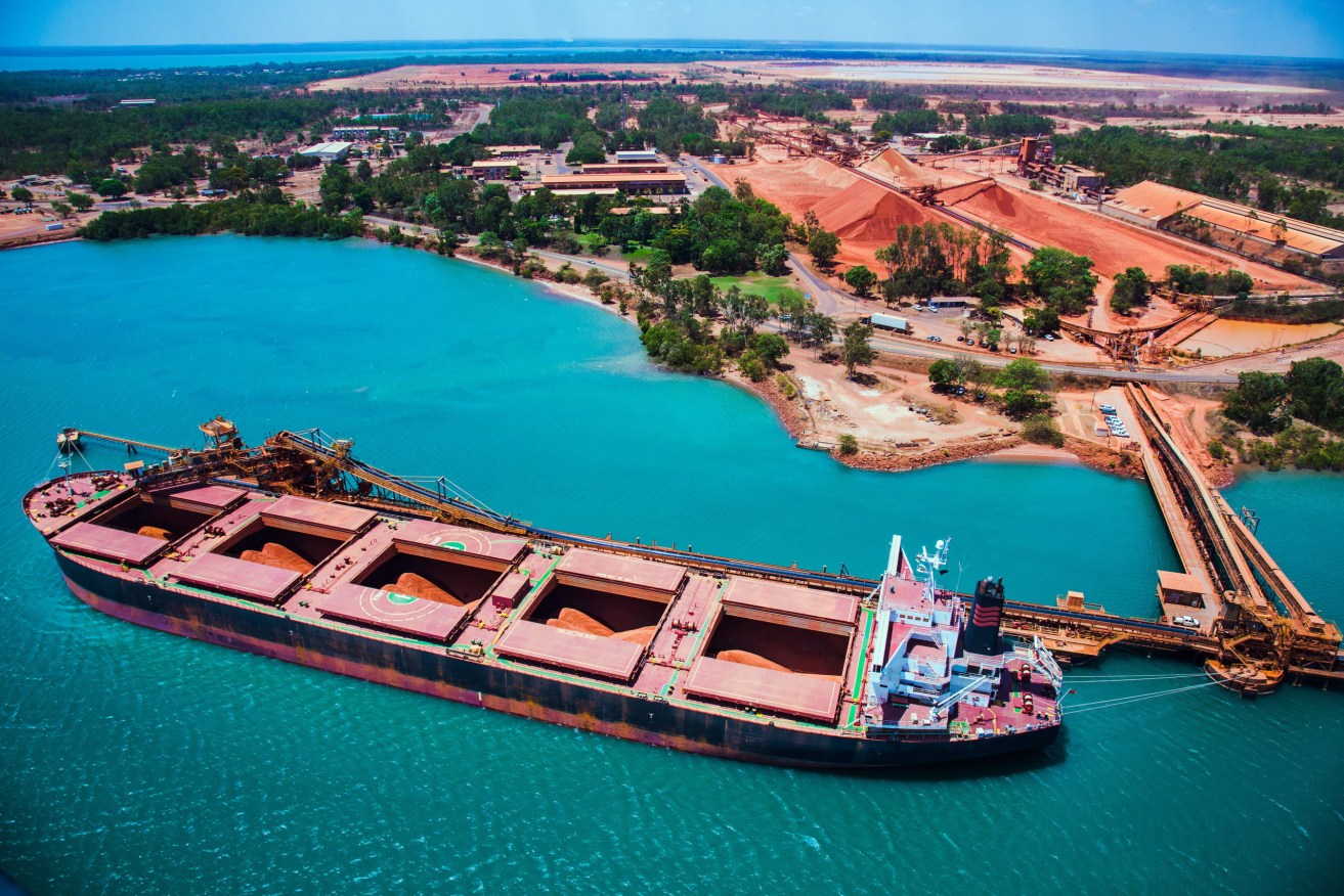 A bulk carrier, not the one shown, has been diverted to Weipa with 19 sick crew members on board. They will then be flown to Brisbane COVID-19 hospitals. (Supplied)