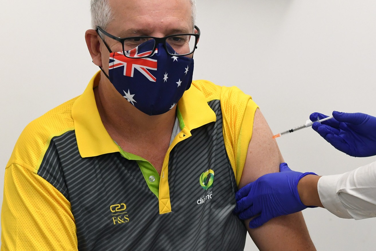 Scott Morrison received his COVID-19 vaccination in February. d(AAP Image/Joel Carrett) 