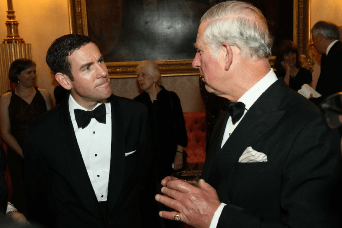Lex Greensill, seen chatting to Prince Charles at a reception, was granted "extraordinarily privileged" access to the British government (Photo: ABC)