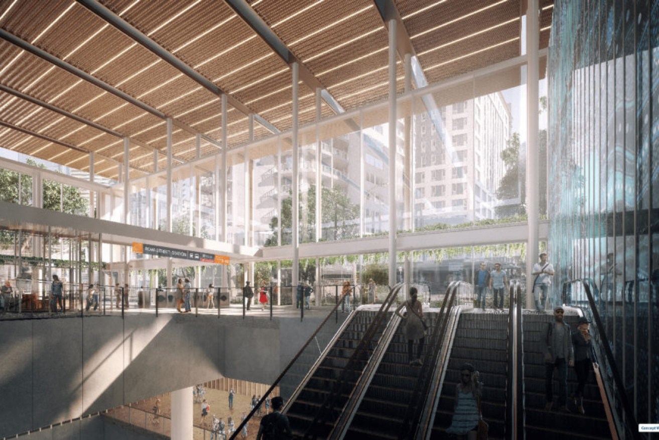 An artist's impression of the new Roma St underground train station, part of the $5.4 billion Cross River Rail project currently under construction.